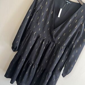 NWT Madewell Black Dress with Metallic Gold Accents - Size Large